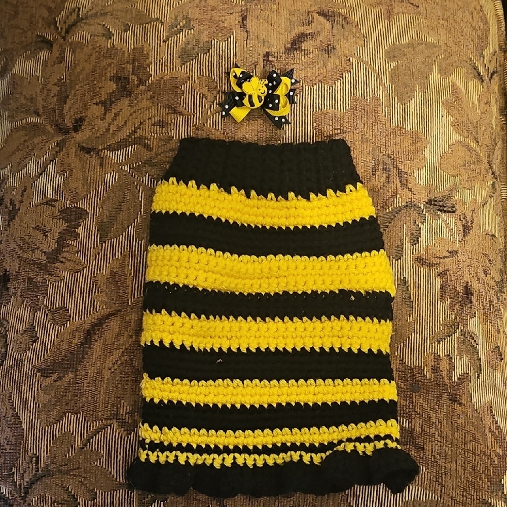 Cute Bumble Bee Dog Dress With Matching Bow